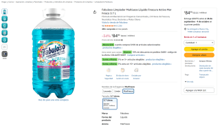 Fabuloso Limpiador Multiusos Frescura Activa Mar Fresco 3.7L por $70 en Amazon