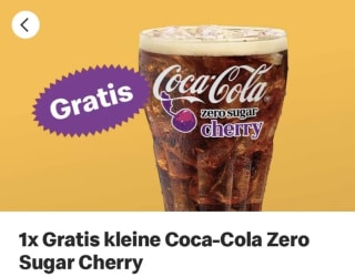 Gratis kleine Coca-Cola Zero Sugar Cherry bij je bestelling bij McDonalds