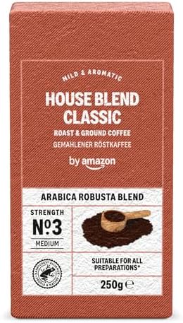 by Amazon House Blend Mezcla arábica molida y robusta, 250 g por 2.36€
