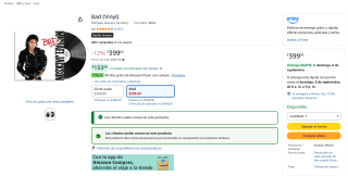 Bad (Vinyl) de Michael Jackson por $399 en Amazon
