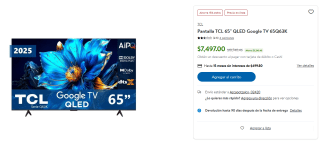 Pantalla TCL 65 QLED por $5,778 | Sam's Club (Banamex MSI)