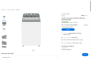 Lavadora Whirlpool 20kg en $8,007 | Walmart (Banamex 9 MSI)