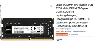 Lexar SODIMM RAM DDR4 8GB 3200 MHz, voor €20,99 bij Amazon