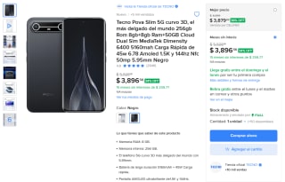 Tecno Pova Slim 5G 8GB 256GB por $3,114 en Mercado Libre con AMEX