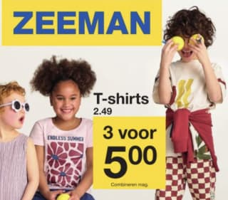 3 t-shirts voor 5 euro bij Zeeman
