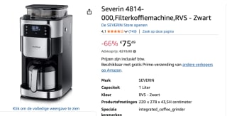 Severin Filter koffiezetaparaat met bonenmaler voor €75,49 bij Amazon