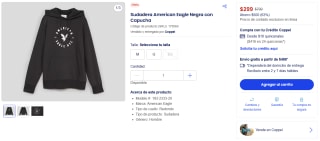 Sudadera American Eagle Negra con Capucha por $299 en Coppel