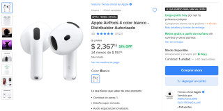 Apple AirPods 4 blanco por $2,367 | Mercado Libre
