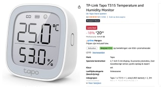 TP-Link Tapo T315 Binnen Temperatuur- & vochtigheidssensor voor €20,49 bij Amazon