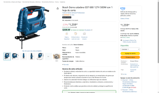 Sierra Caladora Bosch GST 680 127V 500W por $1,259 | Amazon