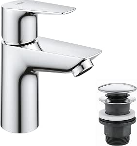 GROHE Start Edge - Basin Mixer Tap with Push-Open Waste Set, Metal Lever, 28 mm Ceram