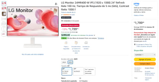 Monitor LG 24MR400-W 24" FHD IPS 100Hz 5ms por $1,799 | Amazon