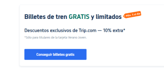 Billetes de tren GRATIS y limitados en Trip tarjeta Verano Joven