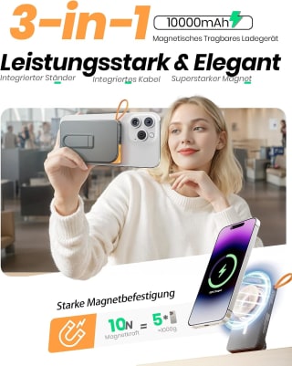 Powerbank voor MagSafe iPhone 10000mAh, 3-in-1 voor €25,99 bij Amazon