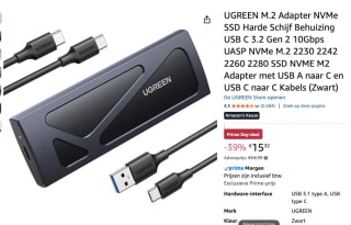 UGREEN M.2 Adapter NVMe SSD Harde Schijf Behuizing voor €15,32 bij Amazon