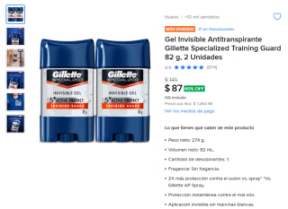 Gel Gillette 2 unidades por $87 en Mercado Libre