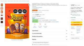 HERSHEY'S Reese's Halloween Skeleton 450g por $210 en Amazon