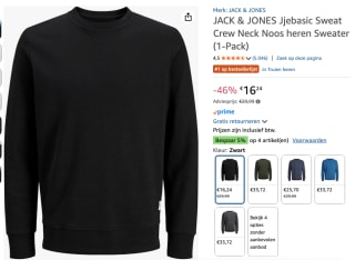 Jack & Jones heren sweater voor €16,24 bij Amazon