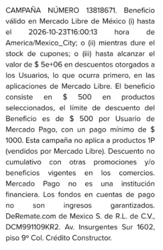 Cupón $500 en compras desde $1,000 en Mercado Libre (usuarios seleccionados)