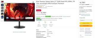 Acer Monitor 27" QHD 240Hz por $4,599 | Oferta Amazon