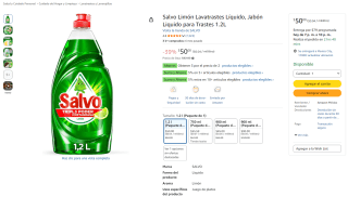 Salvo Limón Lavatrastes Líquido 1.2L por $33 en Amazon