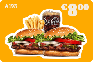 2 Whopper Jr. + medium King Fries + 0,4 L drankje voor €8 bij Burger King