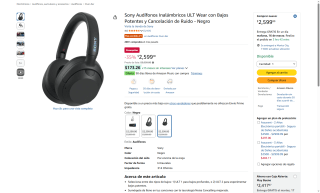 Audífonos Sony ULT Wear Negro por $2,209 | Amazon