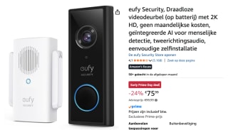 eufy Security, Zwart en wit,Draadloze videodeurbel voor €75,99 met Amazon prime