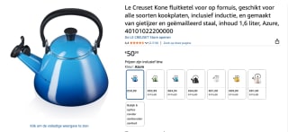 Fluitketel Le Creuset Kone Deep Teal 1,6 Liter voor €50,99 bij Amazon