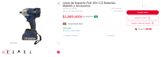 Llave de Impacto Fiat 20V C/2 Baterías, Maletín y Accesorios por $1,869 | Sears