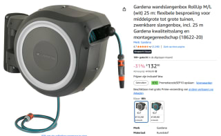 Gardena RollUp M/L Wandhaspelkast 25 m voor €132,90 dmv code bij Amazon