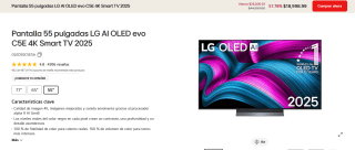Smart TV LG 55" AI OLED evo C5E 4K 2025 por $16,149 | SPEI