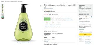 Grisi, Jabón para manos Bambú y Muguet (480 ml) por $50 en Amazon