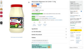 Mayonesa McCormick Limón 1.2kg por $93 | Oferta Amazon