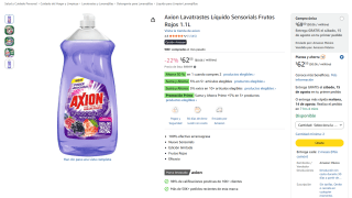 Axion Lavatrastes Líquido Sensorials Frutos Rojos 1.1L por $63 en Amazon