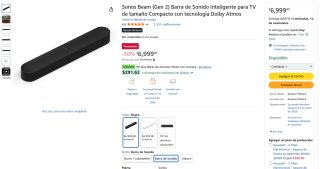 Sonos Beam Gen 2 Dolby Atmos $6,999 | Oferta Amazon