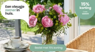 15% korting op Boeket Qiara inclusief vaas bij Topbloemen