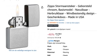 Zippo brushed chroom aansteker voor €17,73 bij Amazon