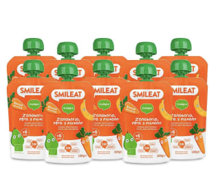 Smileat pack de 10 pouch de frutas ecológicas sabor zanahoria pera y plátano a 9,79€