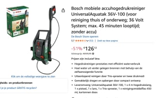 Bosch 36V ACCU-hogedrukreiniger 100 bar voor €126,12 bij Amazon