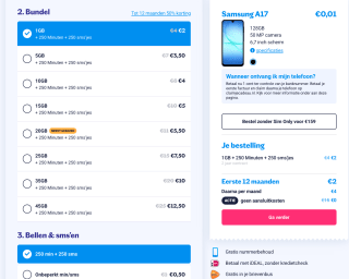 Samsung Galaxy A17 voor €72 (incl 2-jarig abbo)