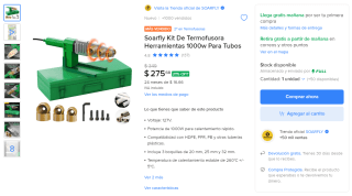 Soarfly Kit de Termofusora 1000W por $276 en Mercado Libre