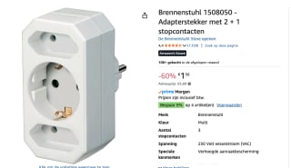 Brennenstuhl - Adapterstekker met 2 + 1 stopcontacten voor €1,56 bij Amazon