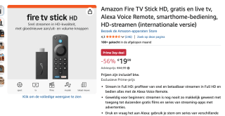 Amazon Fire TV Stick HD voor €19,99 met Amazon prime