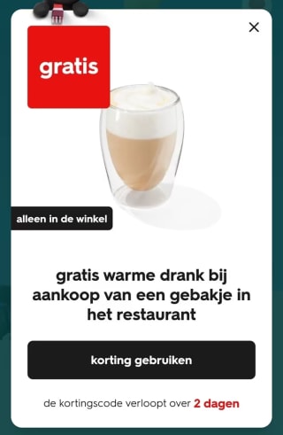 Gratis warme drank bij aankoop van een gebakje bij de Hema