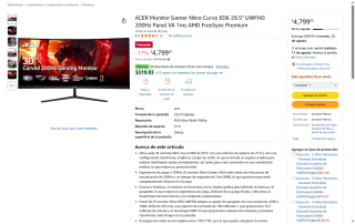Monitor ACER Nitro Curvo ED6 29.5" 200Hz $4,799 | Amazon