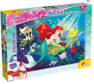 Puzzle 2 en 1, Doble cara con reverso para colorear, Disney La Sirenita, 60 piezas