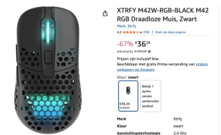 XTRFY M42W-RGB-BLACK M42 RGB Draadloze Muis voor €36,28 bij Amazon