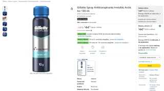 Gillette Spray Antitranspirante Invisible Arctic Ice 150ml por $37 en Amazon