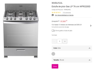 Estufa Whirlpool 76cm 6 quemadores $7,203 | Oferta Liverpool